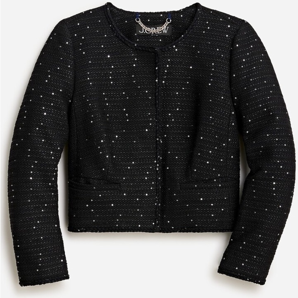 NWT J.Crew Louisa Lady Jacket in Black Sequin Tweed Cropped $298